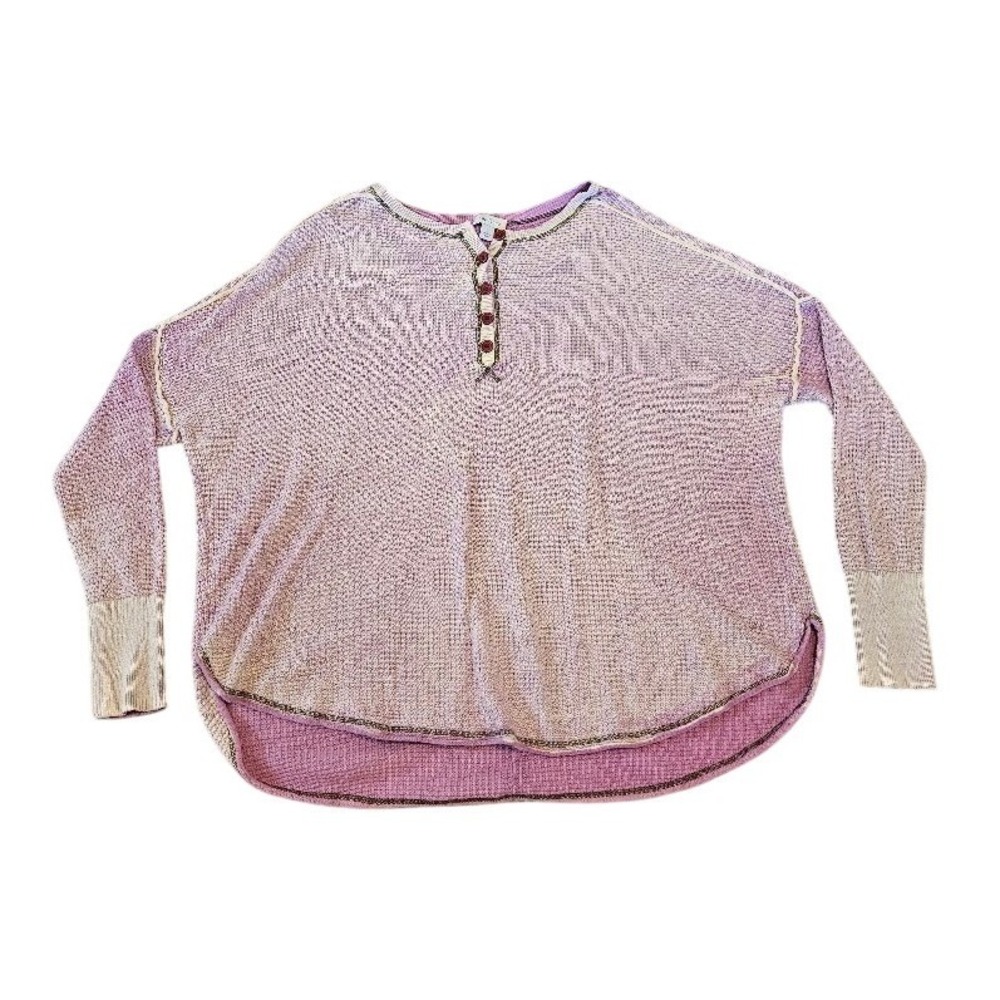 Sundance Womens Purple Waffle Knit Henley Top Long Sleeve Cotton Large
